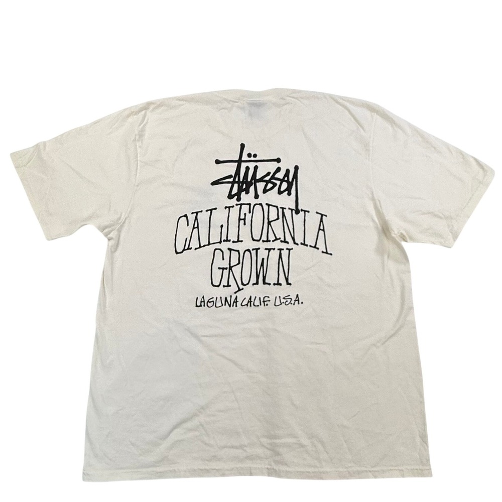 Stussy California Grown Laguna Beach Graphic T-Shirt Cream Mens Large L